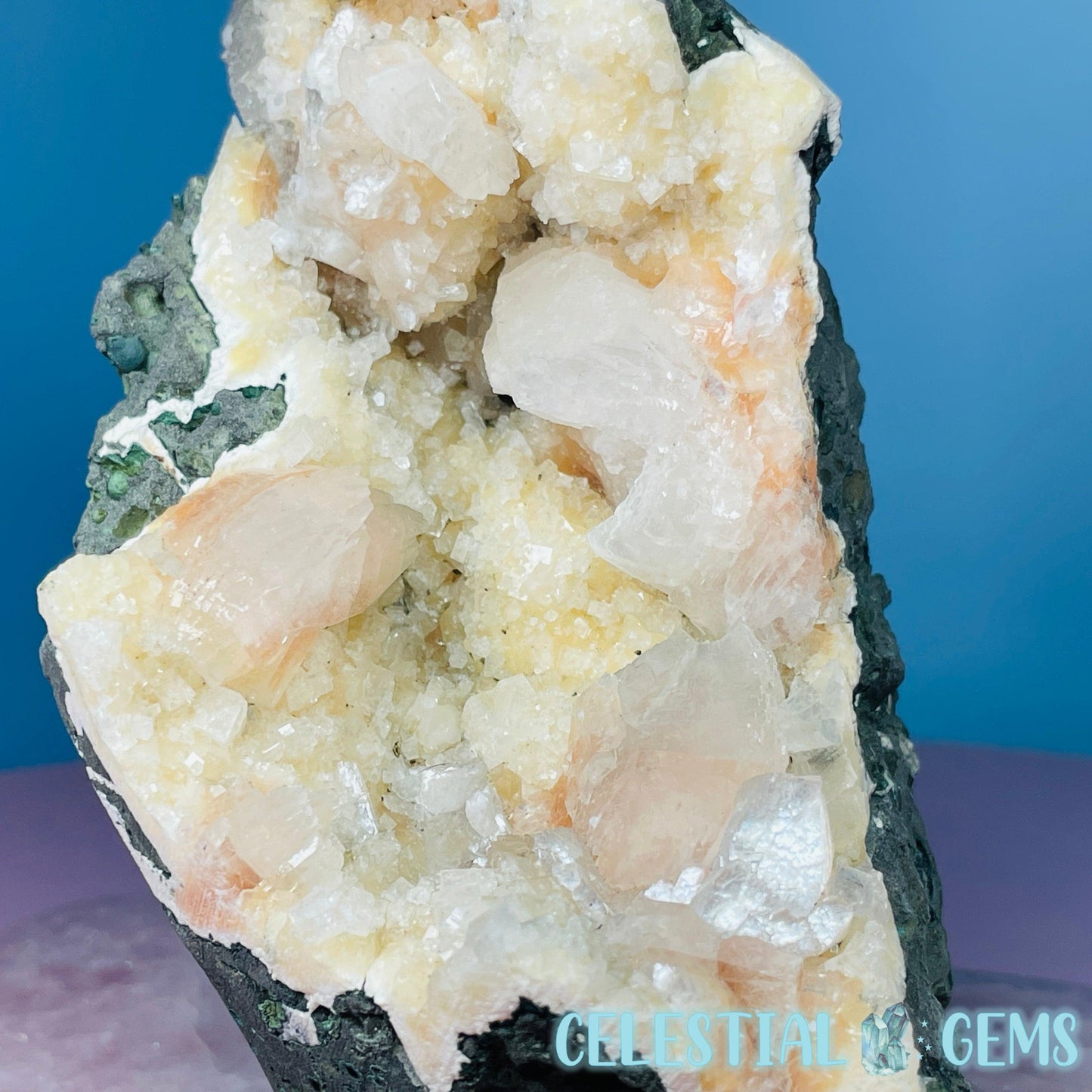 Peach Heulandite Cluster Geode Standing Medium Freeform