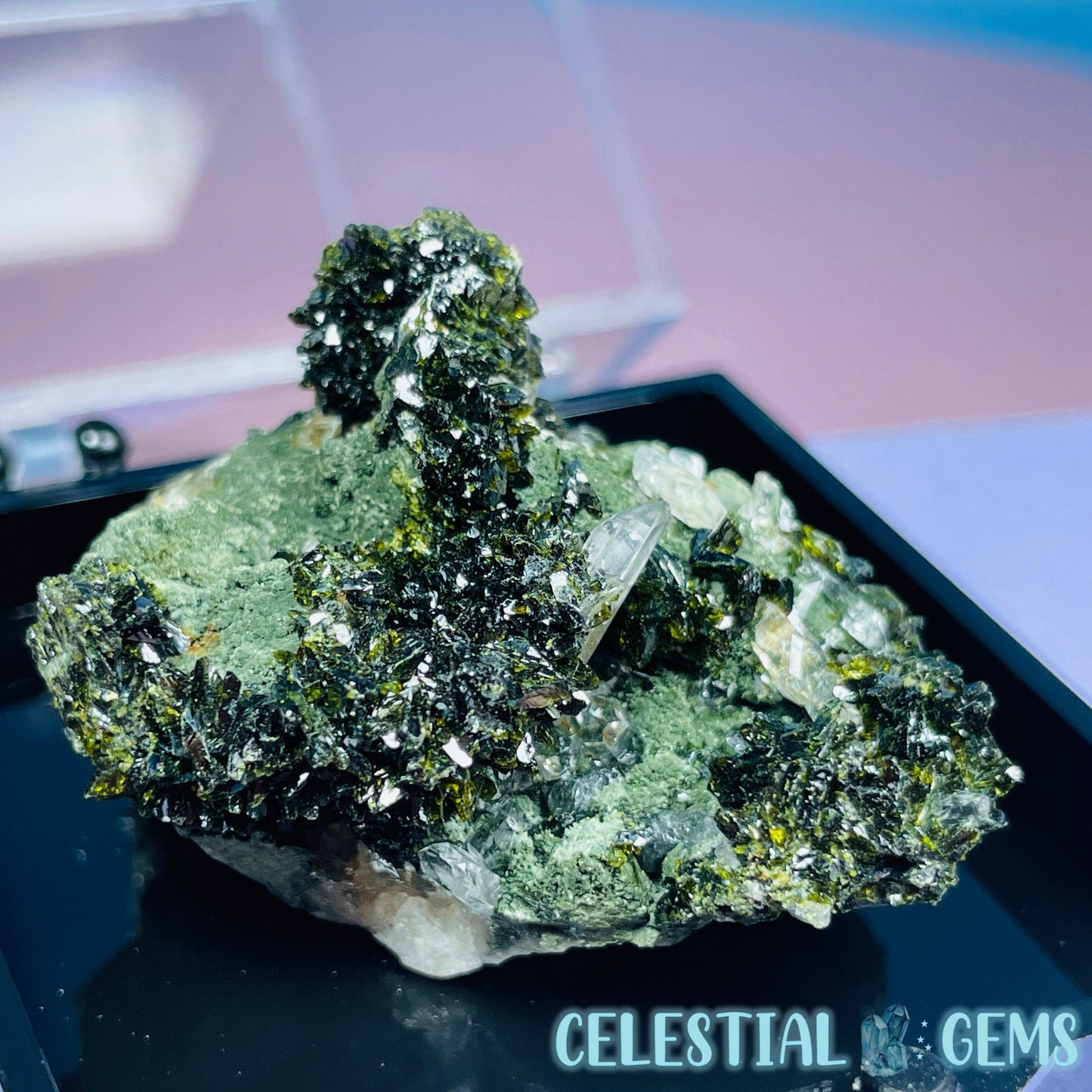 Epidote + Smoky Quartz Small Cluster Specimen