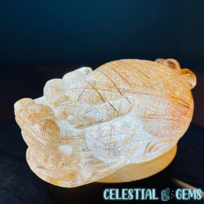 AAA Grade Red + Gold Rutilated Quartz 'Pixiu' Dragon Frog Medium Carving (Video)