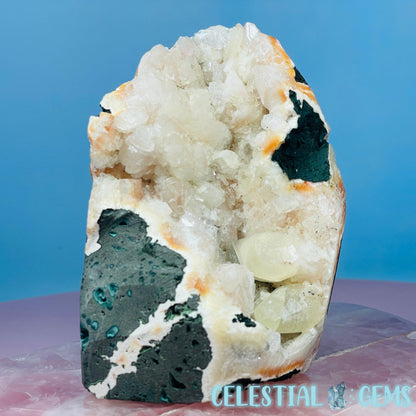 Peach Heulandite + Calcite Cluster Geode Standing Medium Freeform