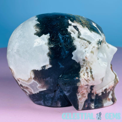 Moss Agate Skull Medium Carving