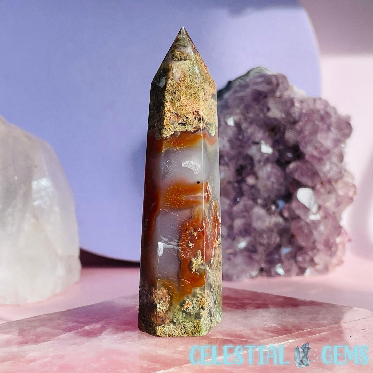 Carnelian Moss Agate Small Tower