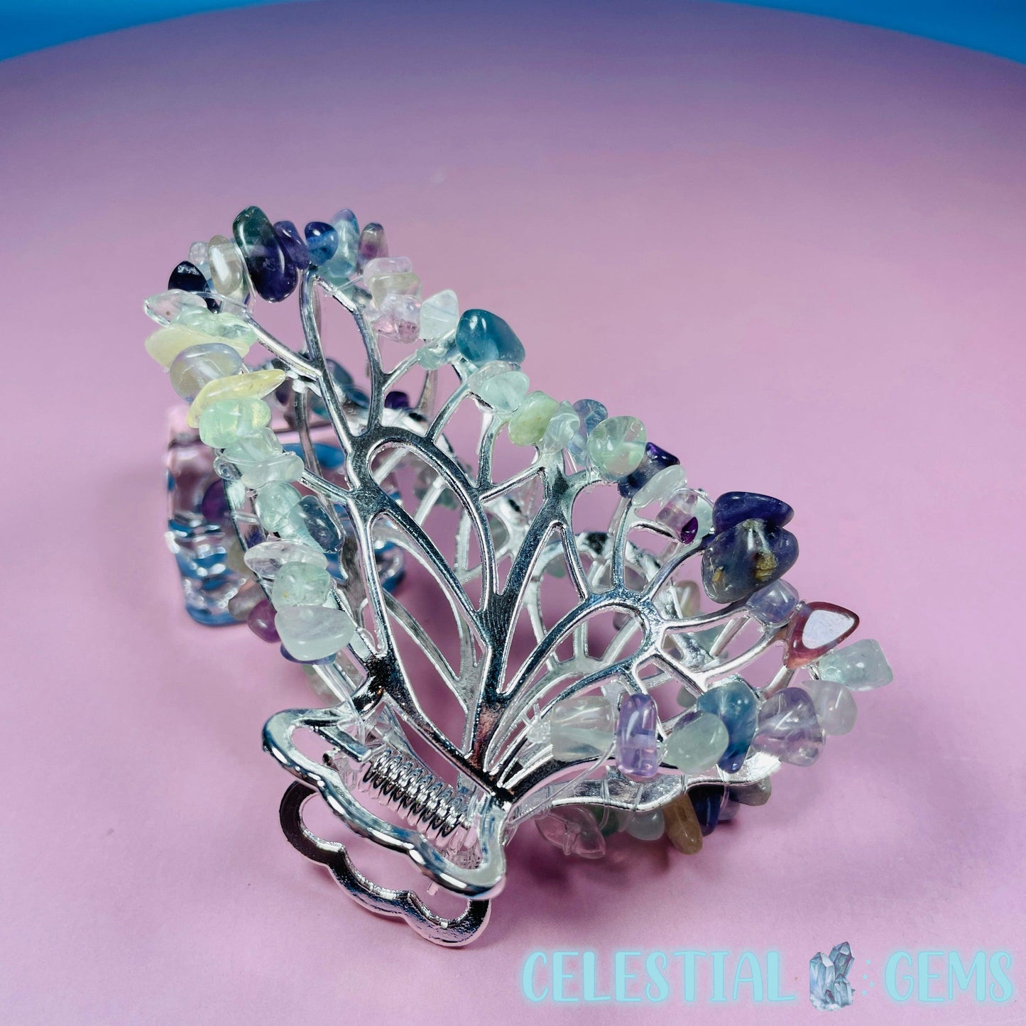 Rainbow Fluorite Butterfly Hair Claw Clip