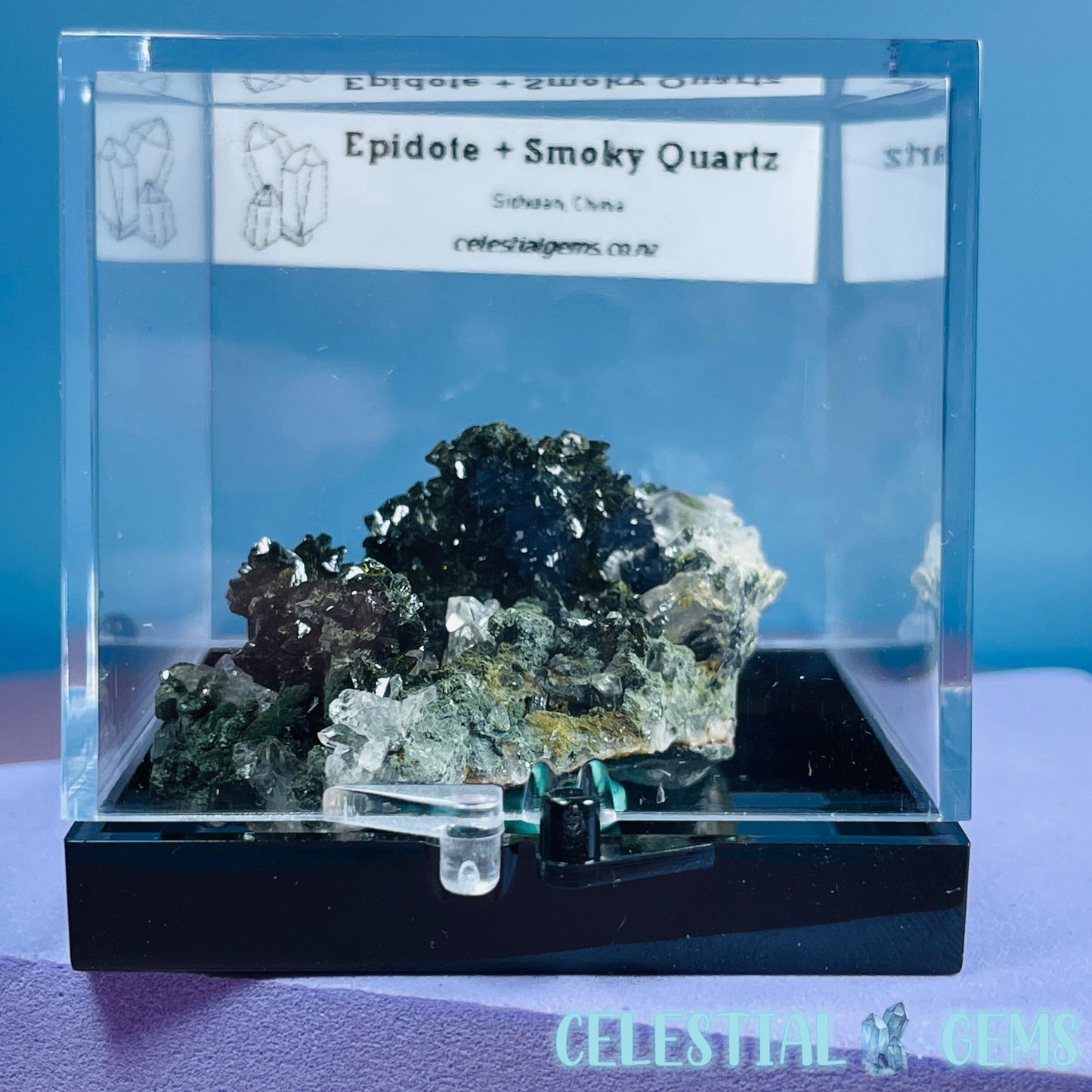 Epidote + Smoky Quartz Small Cluster Specimen