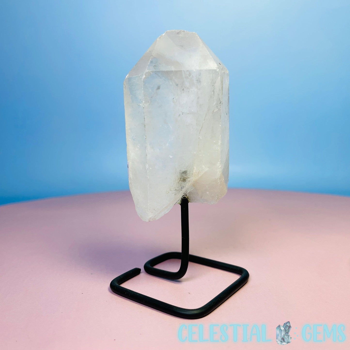 Clear Quartz Point on Metal Base