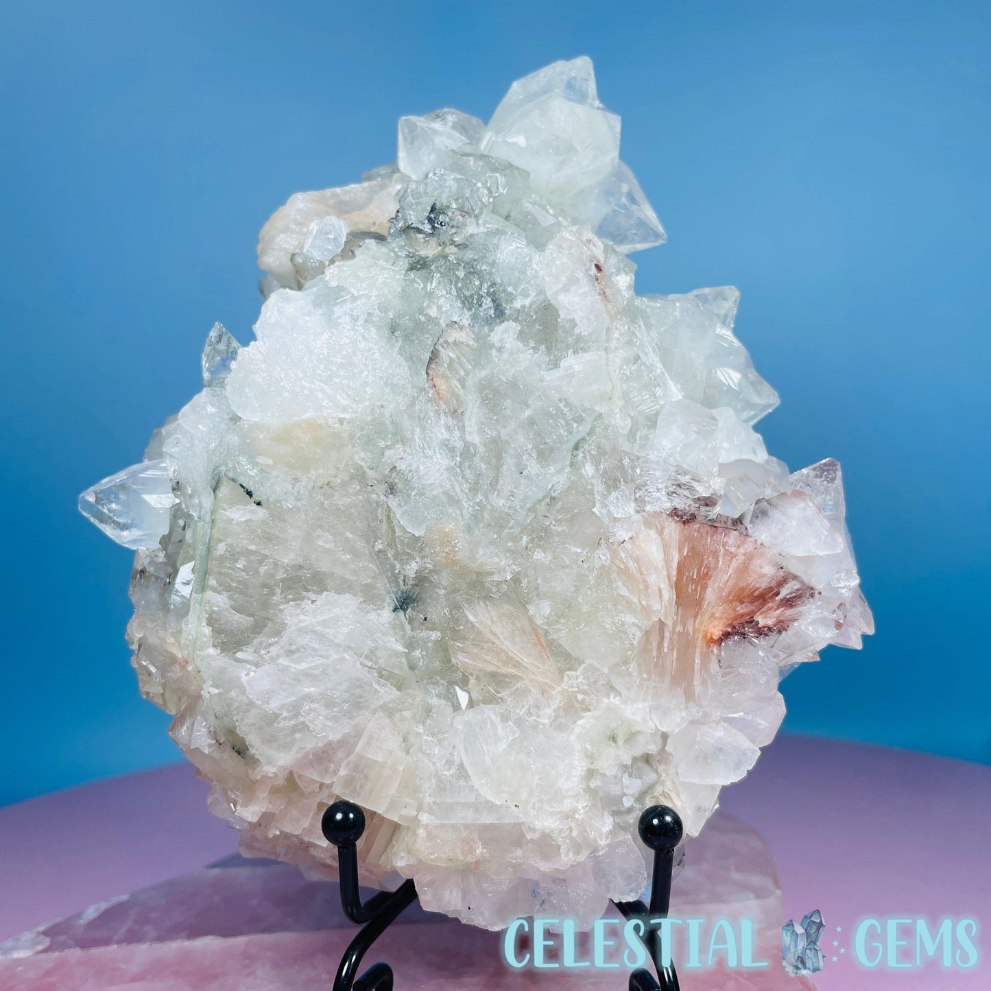 A Grade Diamond Apophyllite + Peach Stilbite + Heulandite Large Cluster