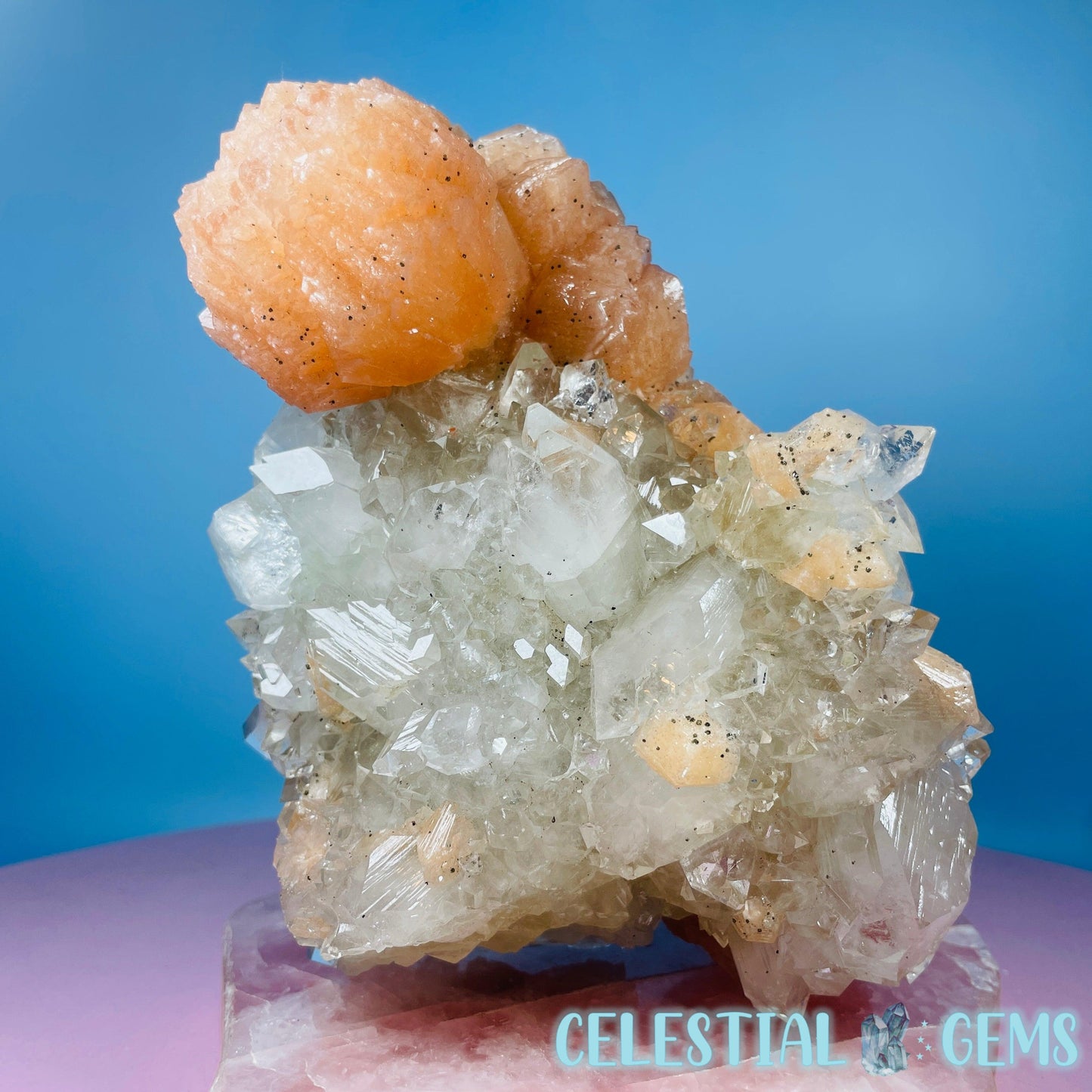 A Grade Diamond Apophyllite + AAA Grade Peach Stilbite Large Cluster