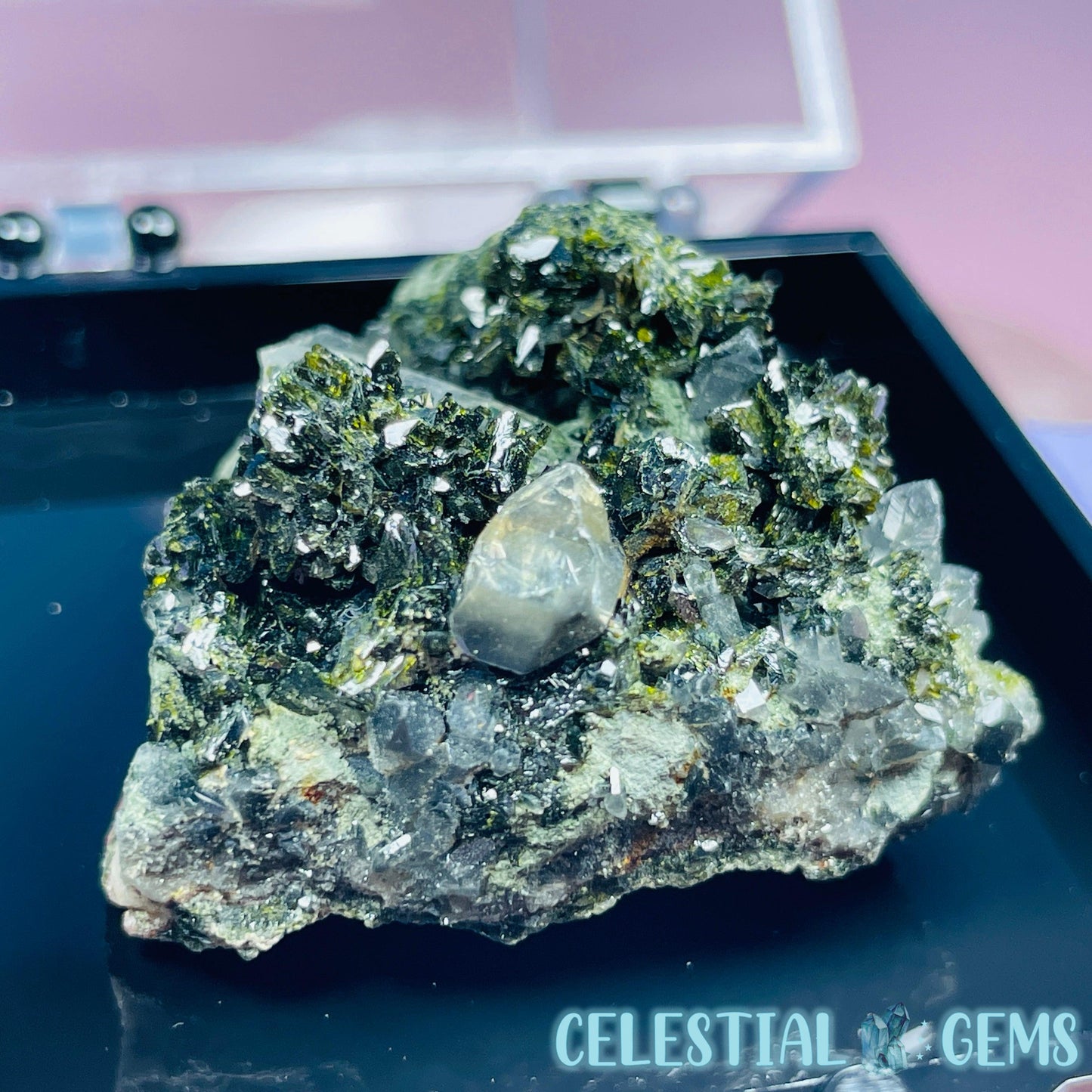 Epidote + Smoky Quartz Small Cluster Specimen