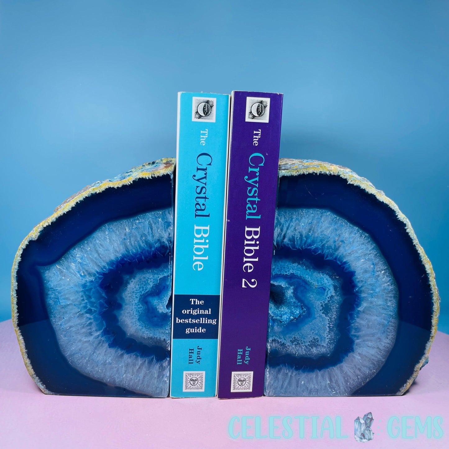 Blue Dyed Druzy Agate Large Pair of Bookends