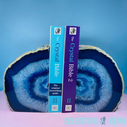 Blue Dyed Druzy Agate Large Pair of Bookends