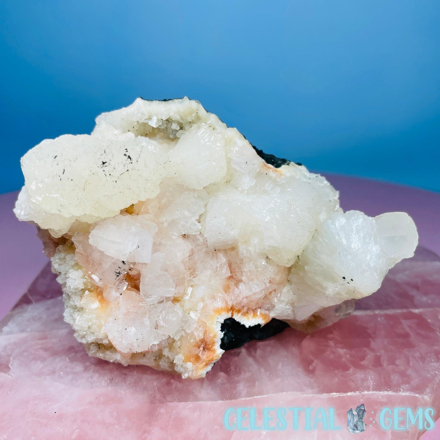 Peach Heulandite + White Stilbite Cluster Geode Medium Freeform