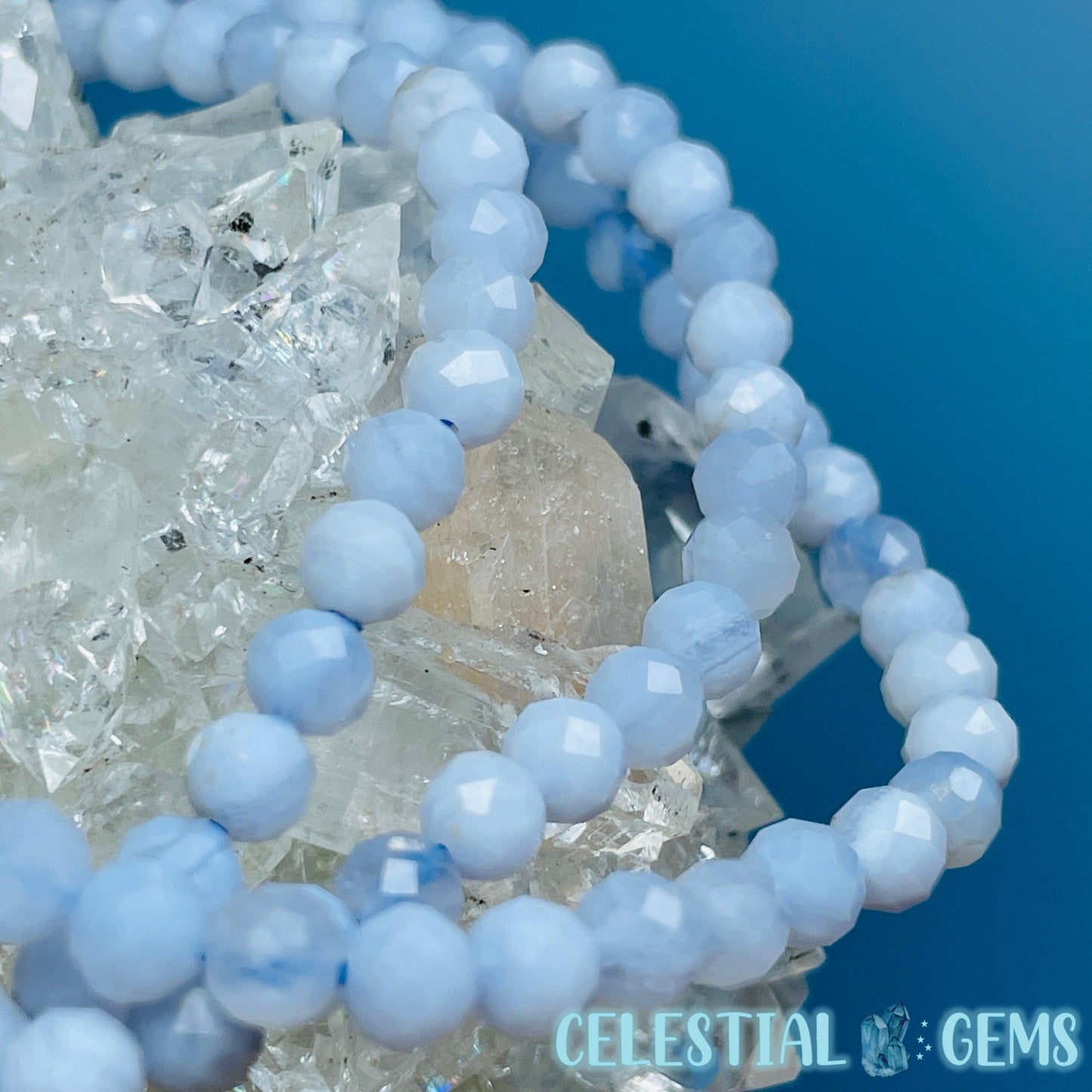 Blue Lace Agate Faceted 4mm Bracelet