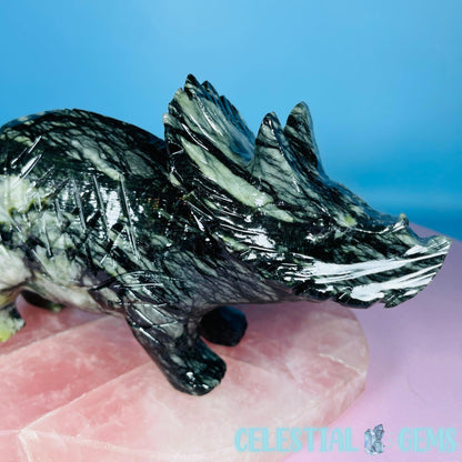 Dark Green Jade Triceratops Dinosaur Large Carving