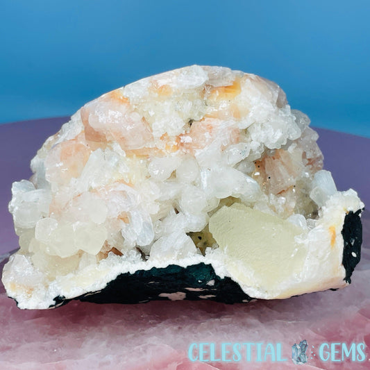 Peach Heulandite + Calcite + White Stilbite Cluster Geode Standing Medium Freeform