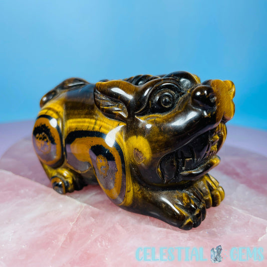 Tigers Eye 'Pixiu' Dragon Rabbit Medium Carving (Video)