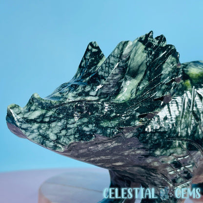 Dark Green Jade Triceratops Dinosaur Large Carving
