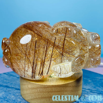 AAA Grade Red + Gold Rutilated Quartz 'Pixiu' Dragon Frog Medium Carving (Video)