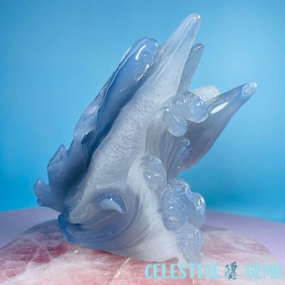 Blue Agate + Amethyst Triple Dolphin Large Carving