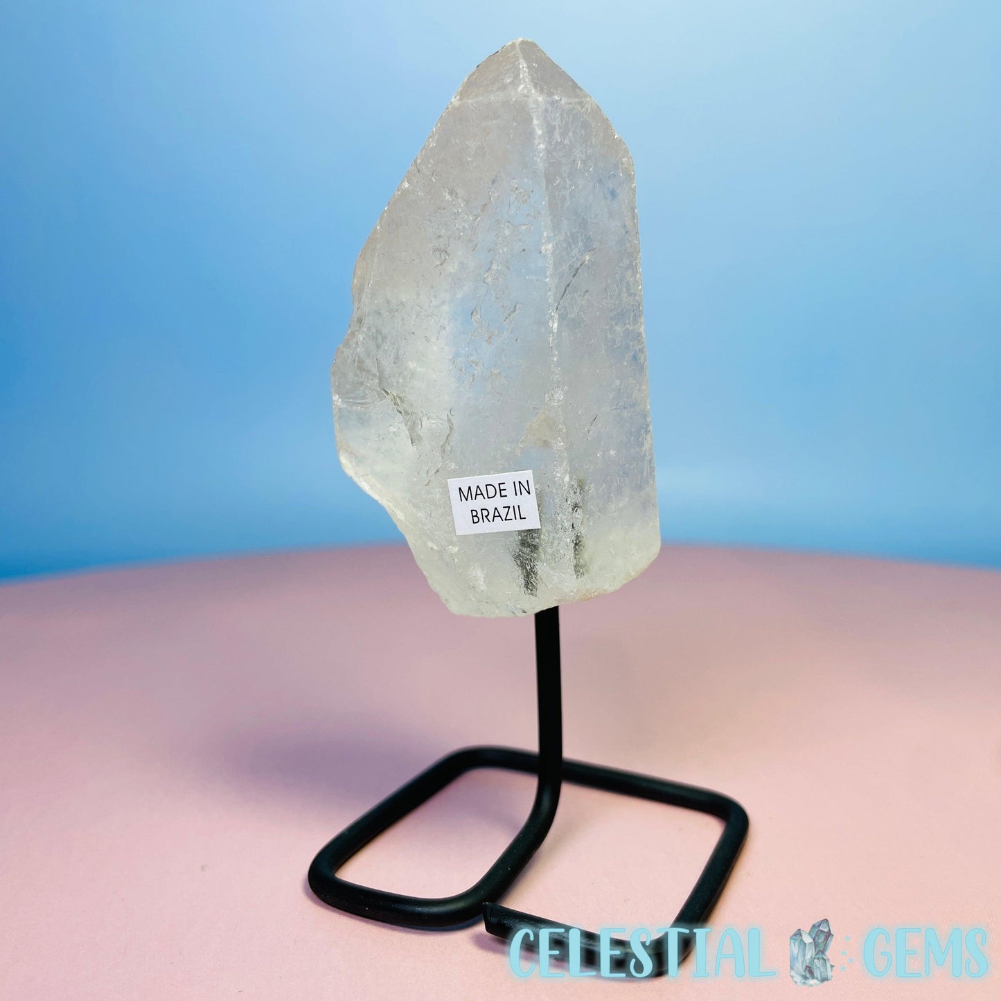 Clear Quartz Point on Metal Base