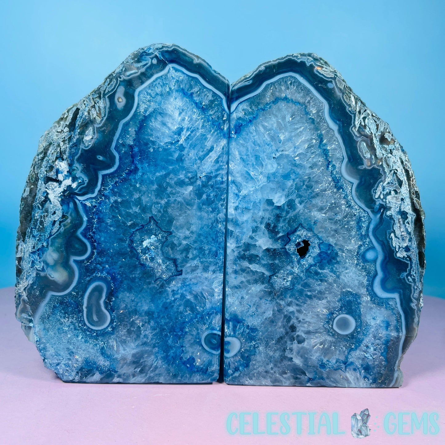 Blue Dyed Agate Large Pair of Bookends