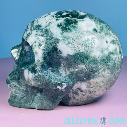 Moss Agate Skull Medium Carving