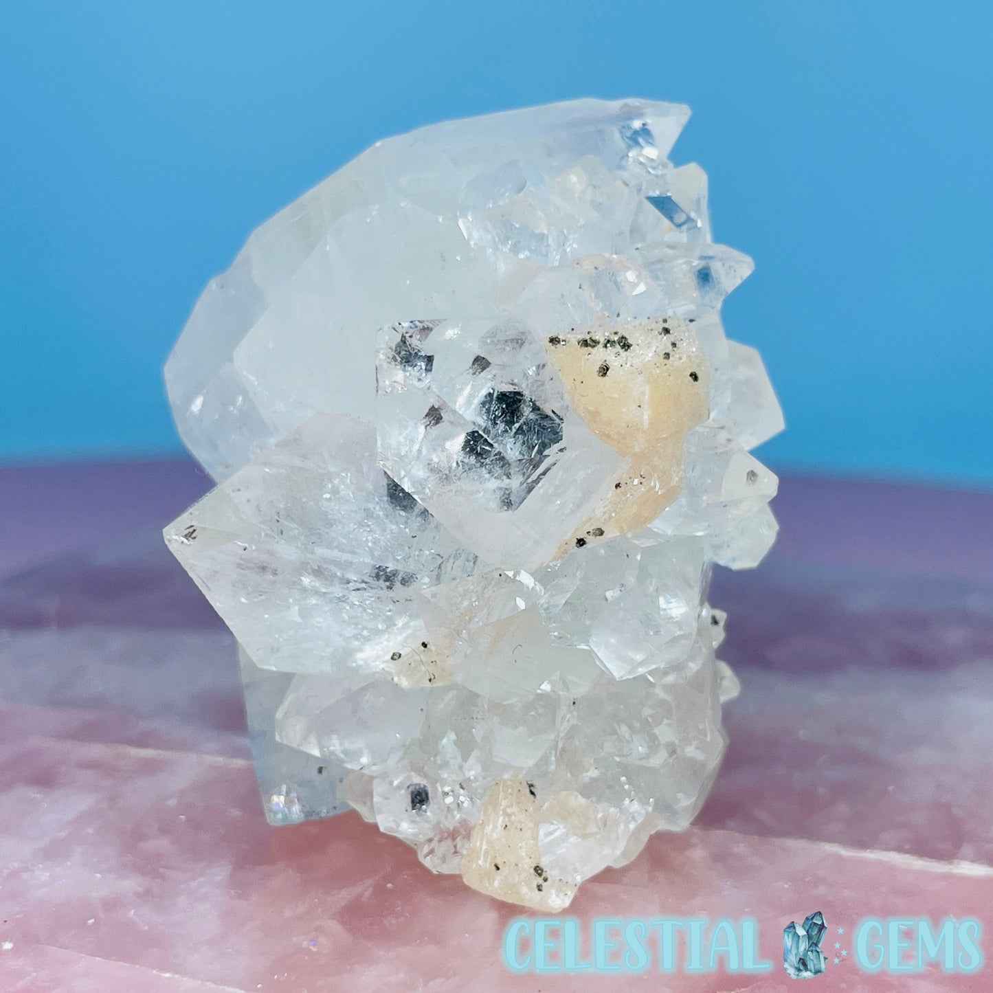 A Grade Diamond Apophyllite + Peach Stilbite Small Cluster