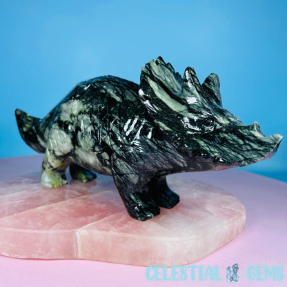 Dark Green Jade Triceratops Dinosaur Large Carving