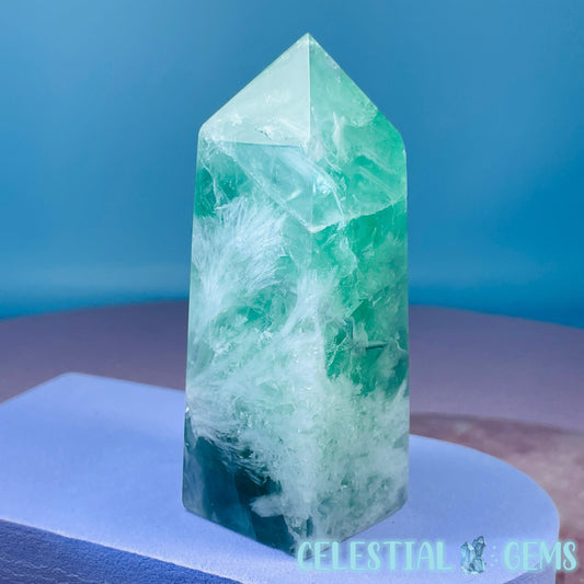 Snow Feather Fluorite Small Obelisk Tower