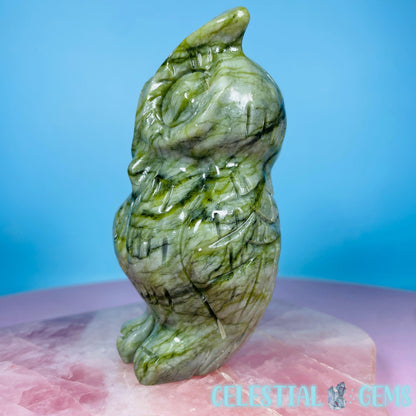 Green Jade Owl Bird Medium Carving