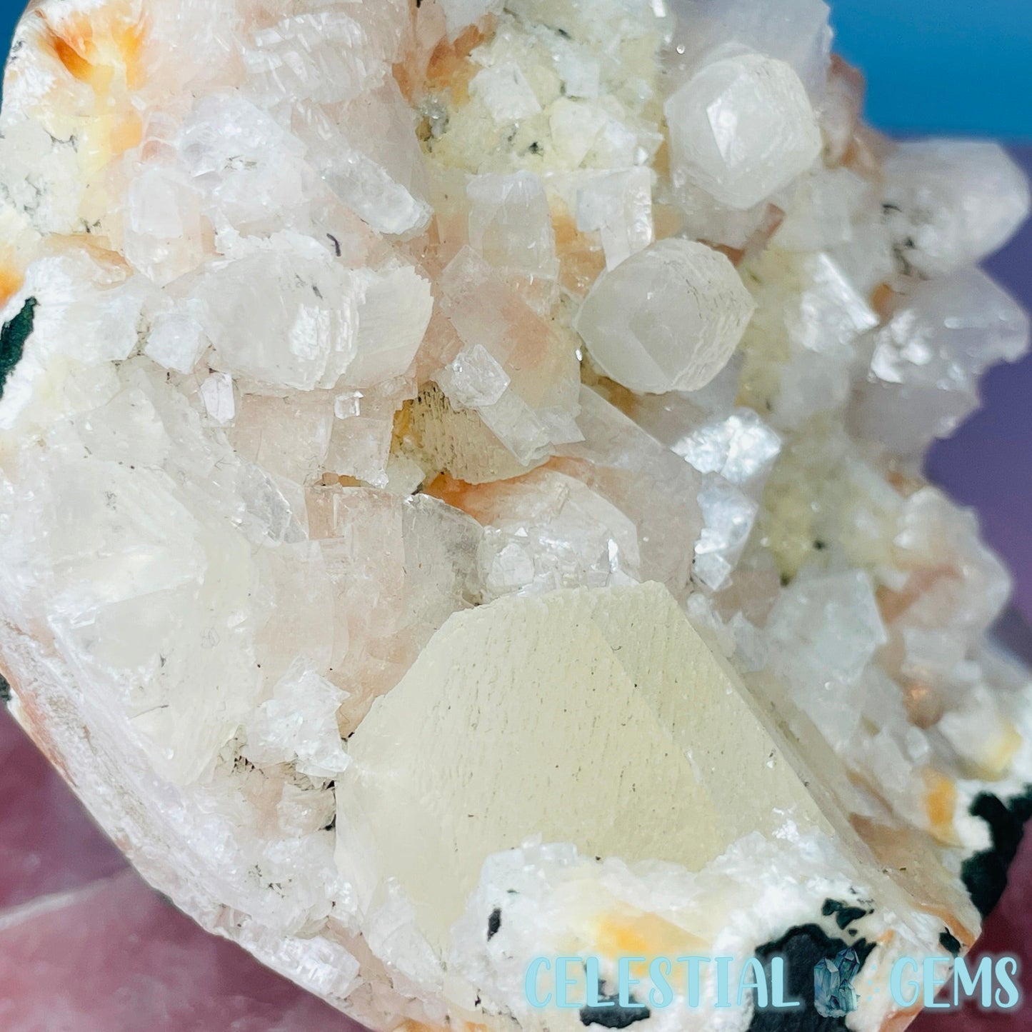 Peach Heulandite + Calcite Cluster Geode Standing Medium Freeform