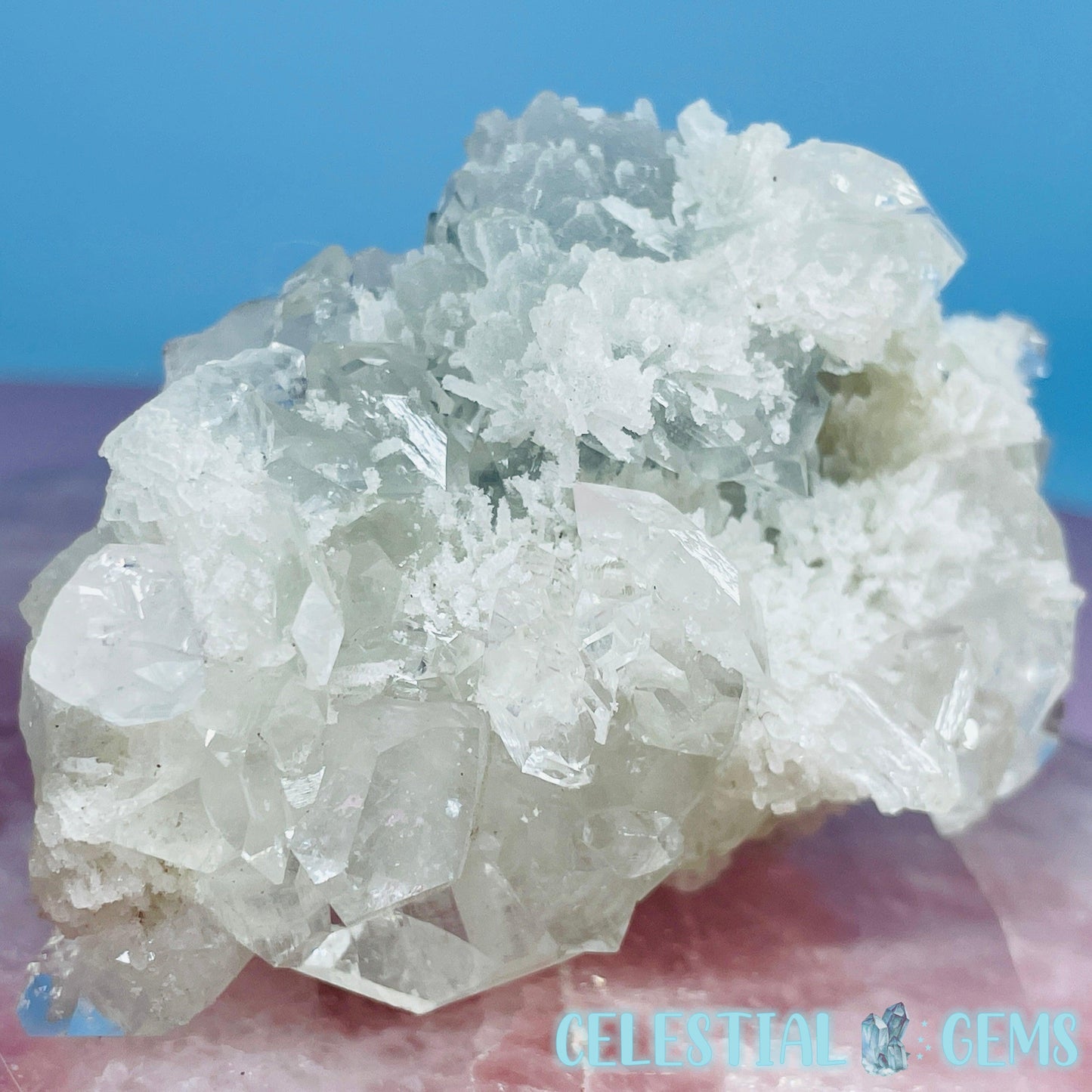 A Grade Diamond Apophyllite + White Chalcedony Small Cluster