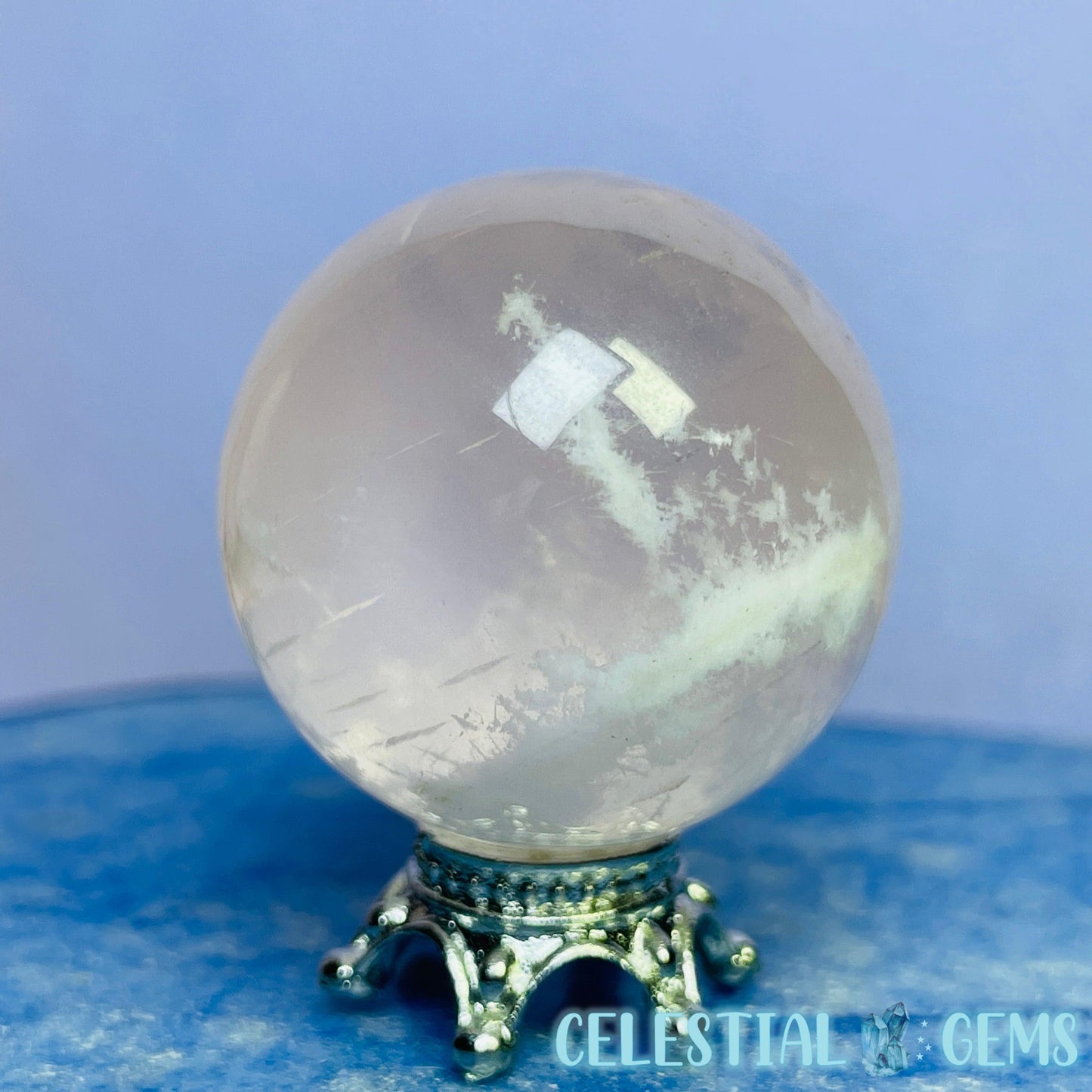 Very Rare Phantom Feather Snow Rose Quartz Small Sphere with Star Flash FRQ1