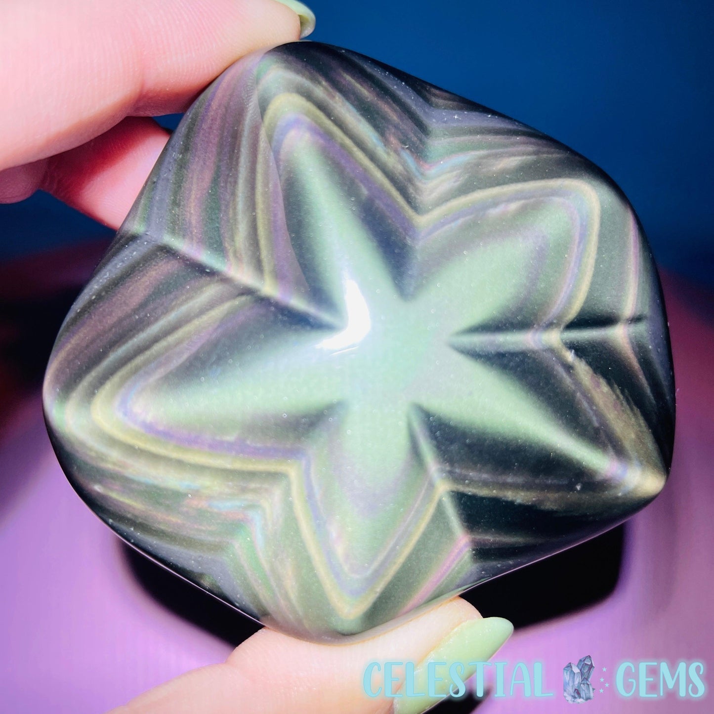 Rainbow Obsidian Star Medium Carving (Video)