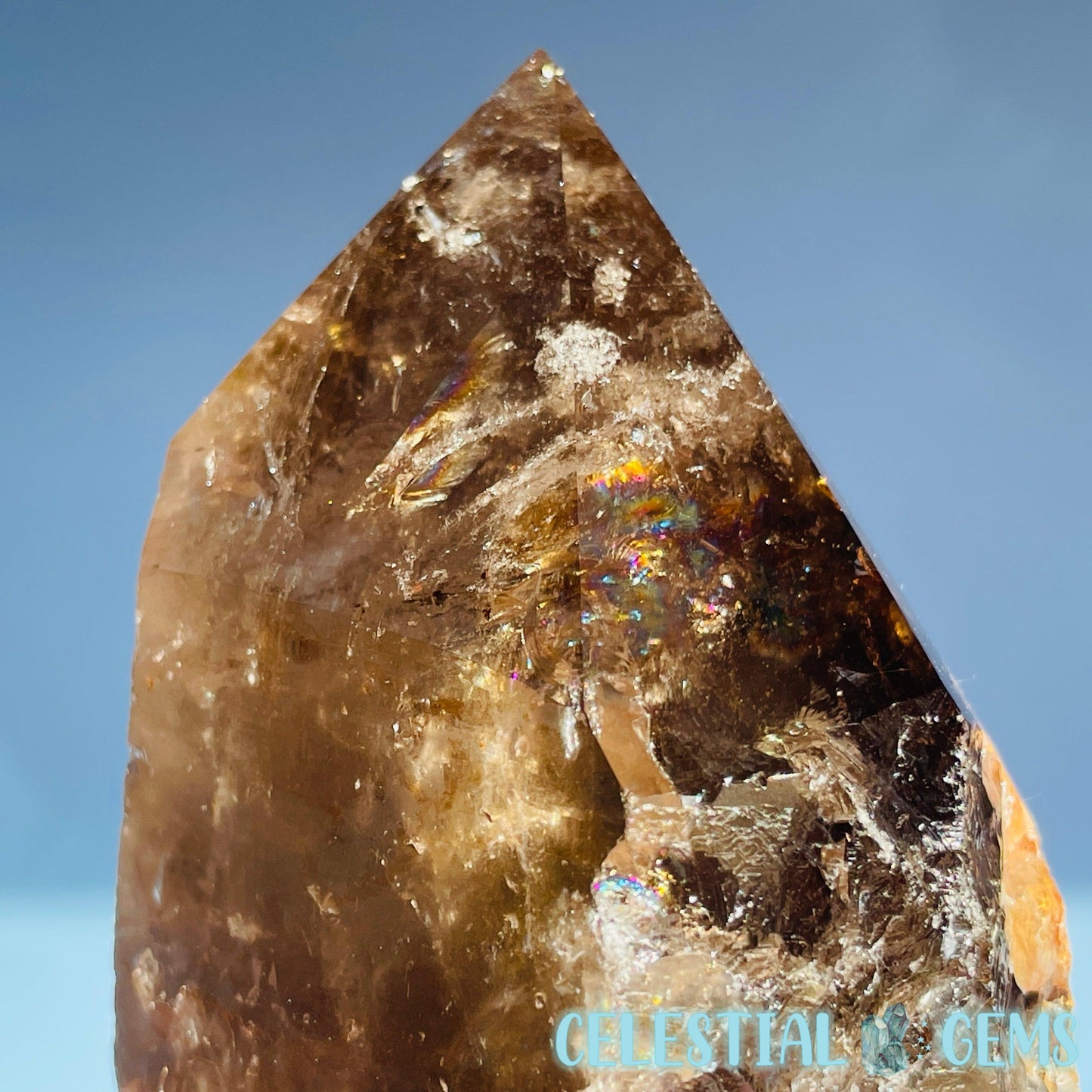 Smoky Quartz Natural Large Point on Metal Stand