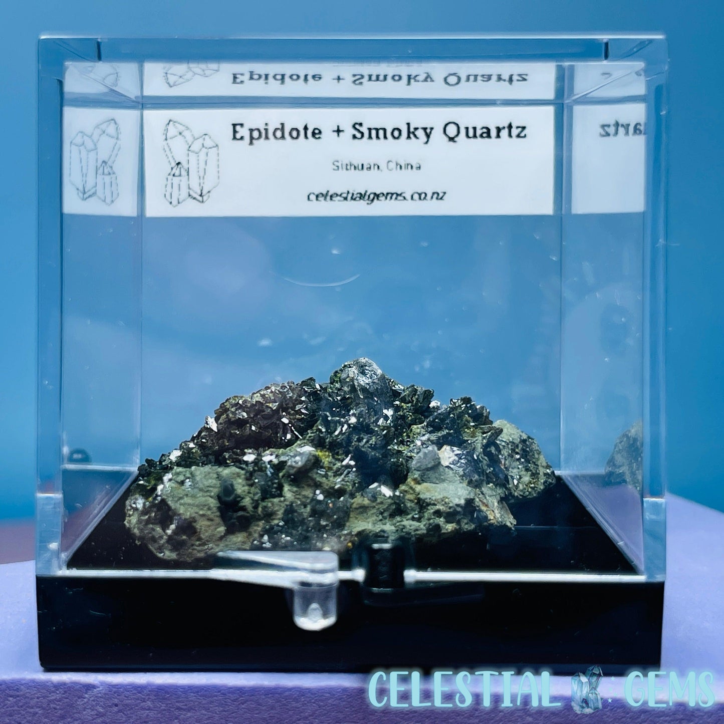 Epidote + Smoky Quartz Small Cluster Specimen