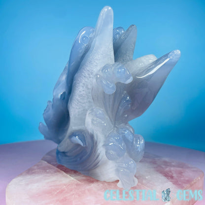 Blue Agate + Amethyst Triple Dolphin Large Carving