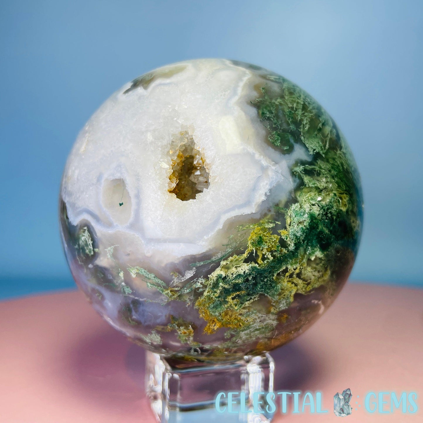 Druzy Moss Agate Large Sphere