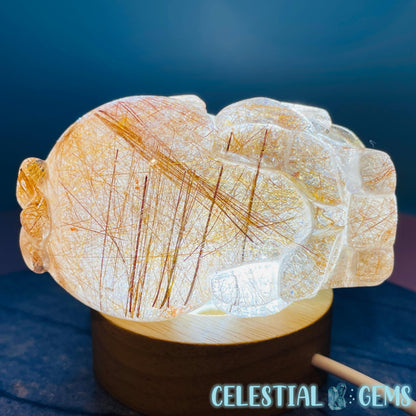 AAA Grade Red + Gold Rutilated Quartz 'Pixiu' Dragon Frog Medium Carving (Video)