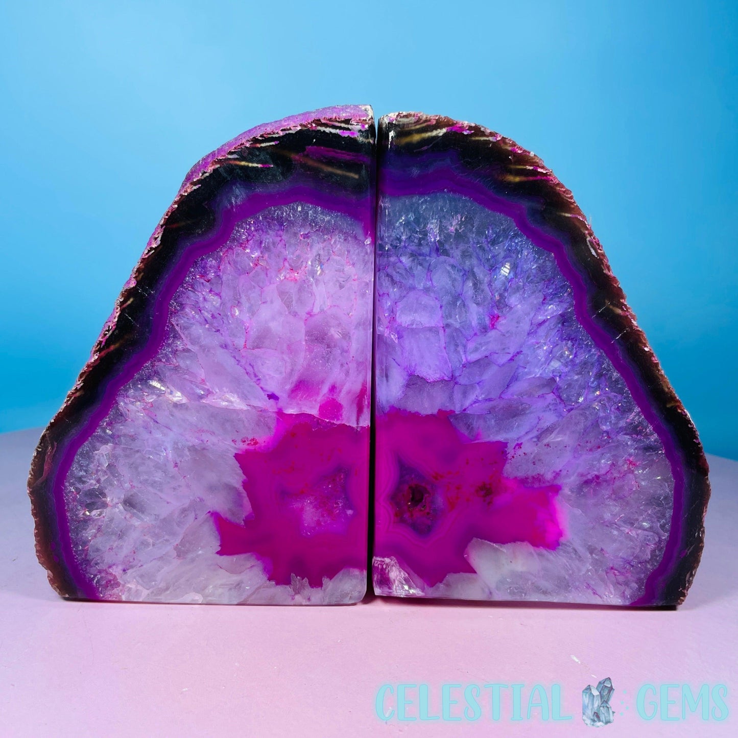 Pink Dyed Agate Large Pair of Bookends