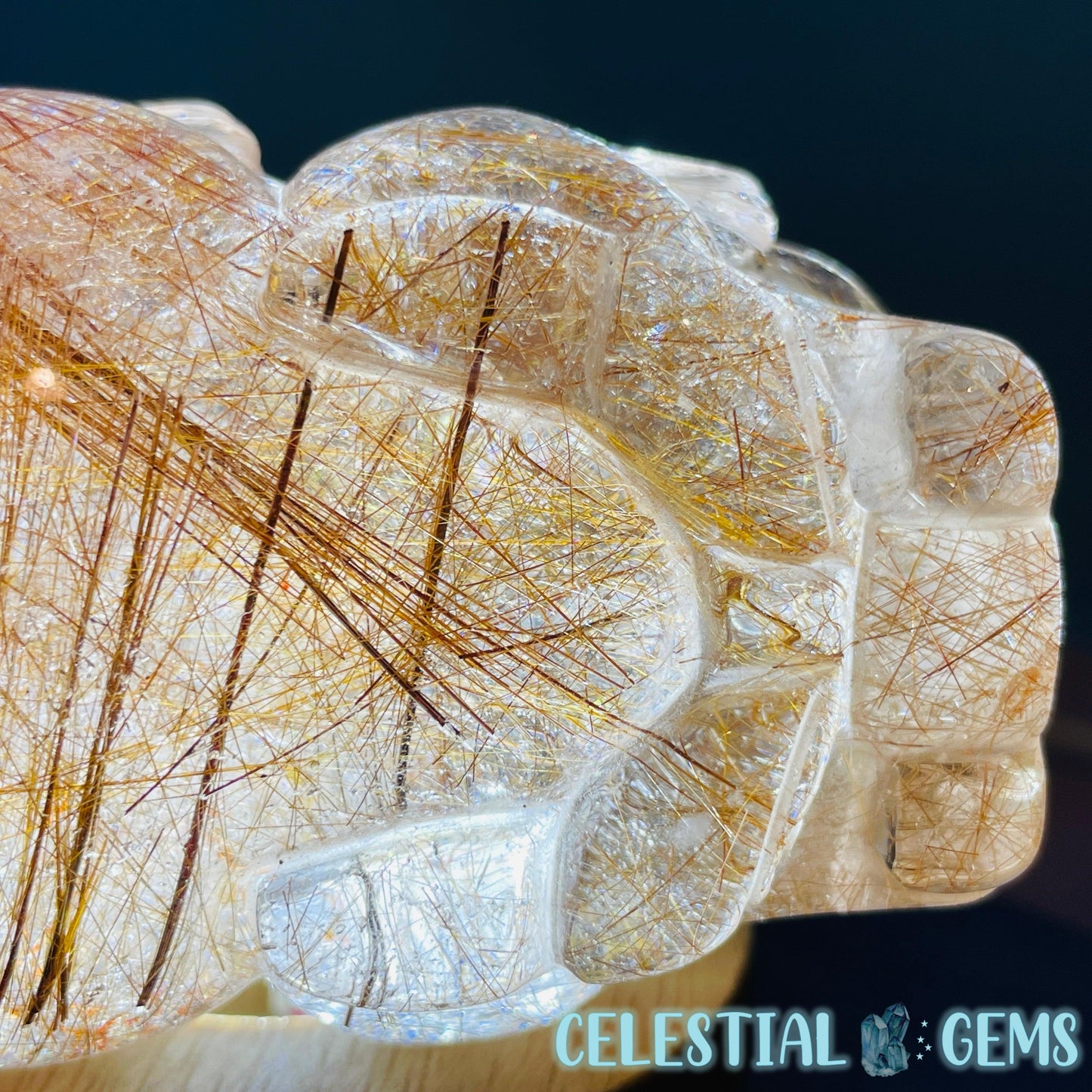 AAA Grade Red + Gold Rutilated Quartz 'Pixiu' Dragon Frog Medium Carving (Video)