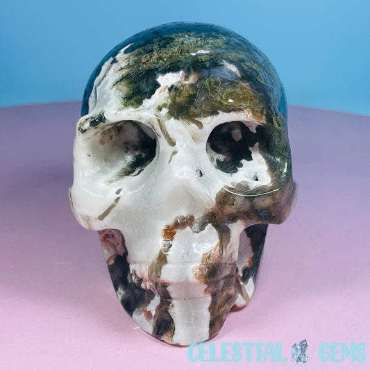 Moss Agate Skull Medium Carving