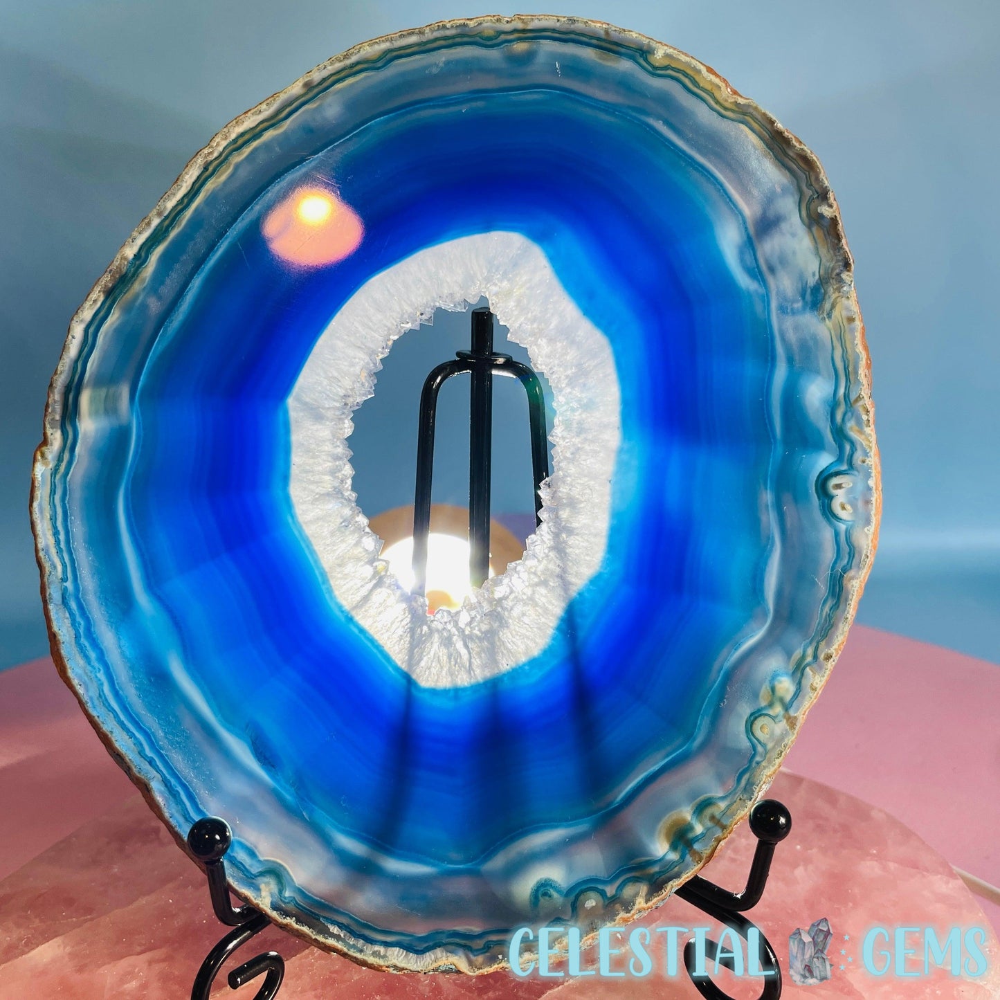 Druzy Blue Dyed Agate Large Polished Slice