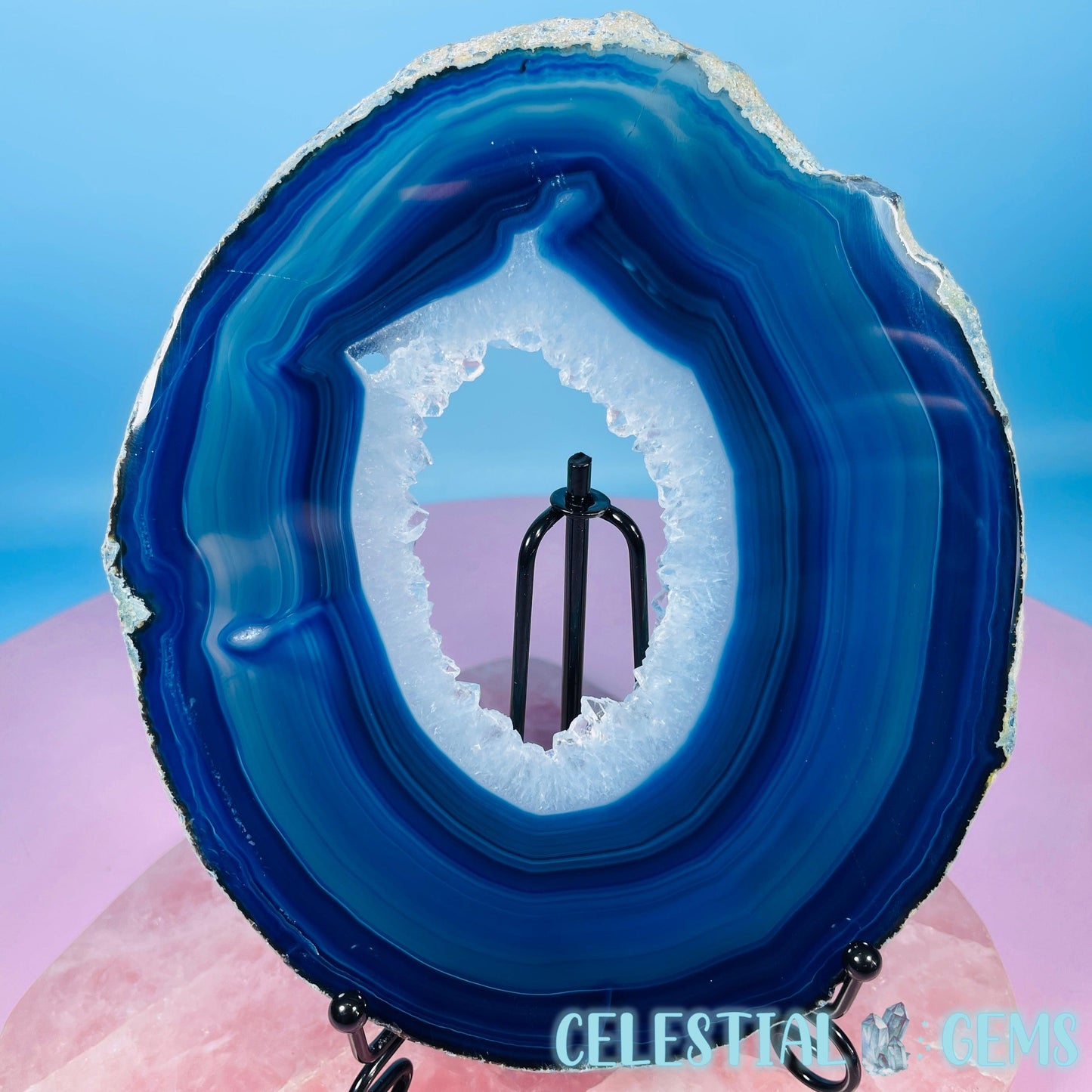 Druzy Blue Dyed Agate Large Polished Slice