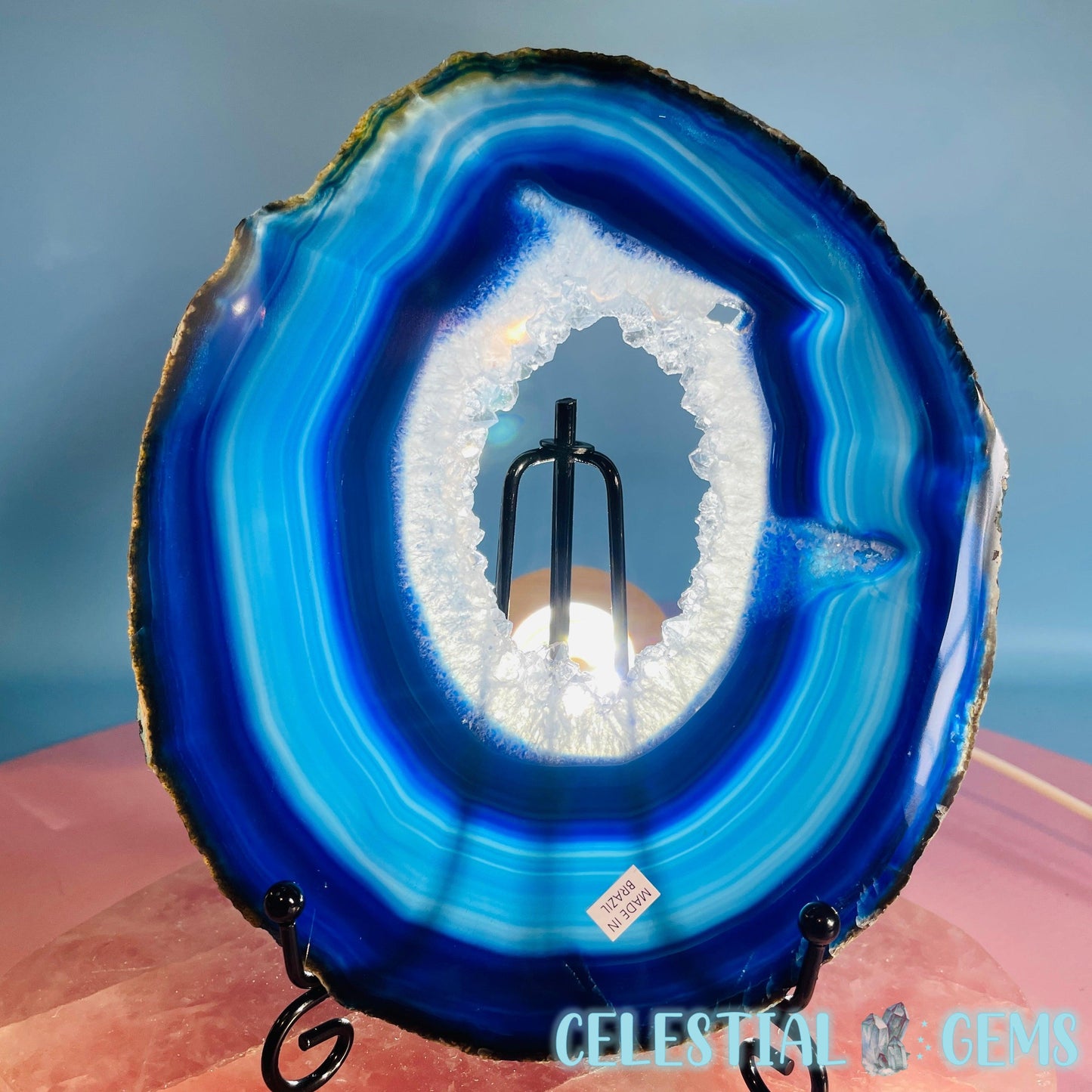 Druzy Blue Dyed Agate Large Polished Slice