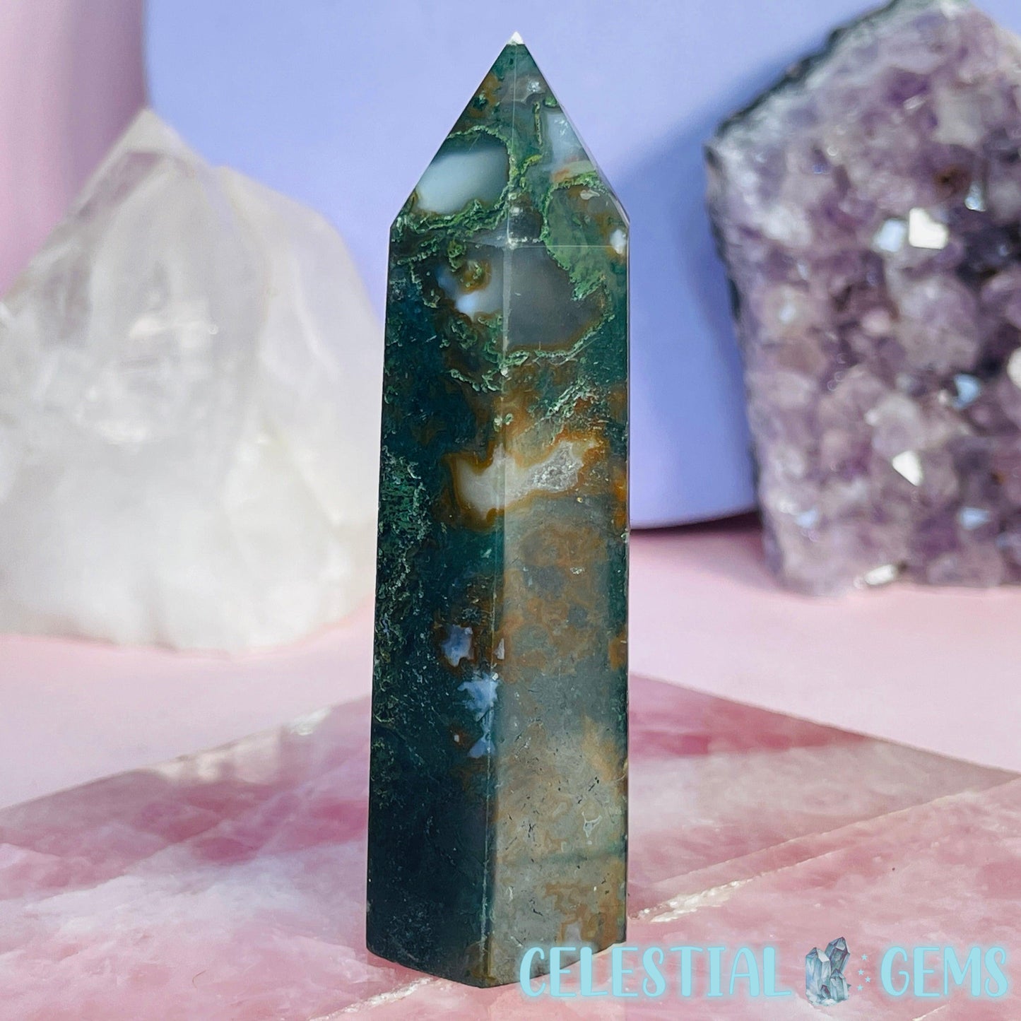 Moss Agate Small Tower