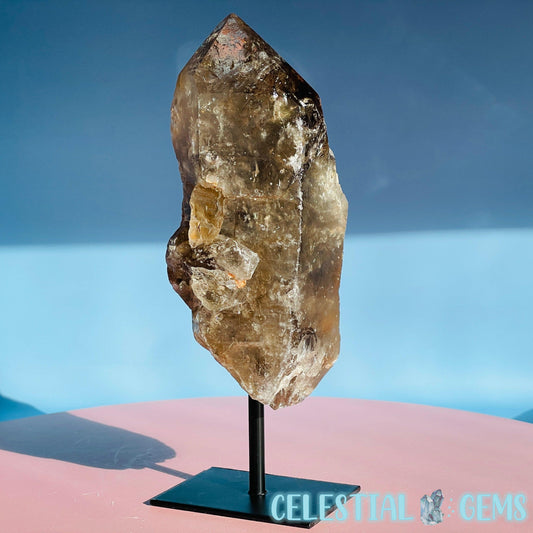 Smoky Quartz Natural Large Point on Metal Stand