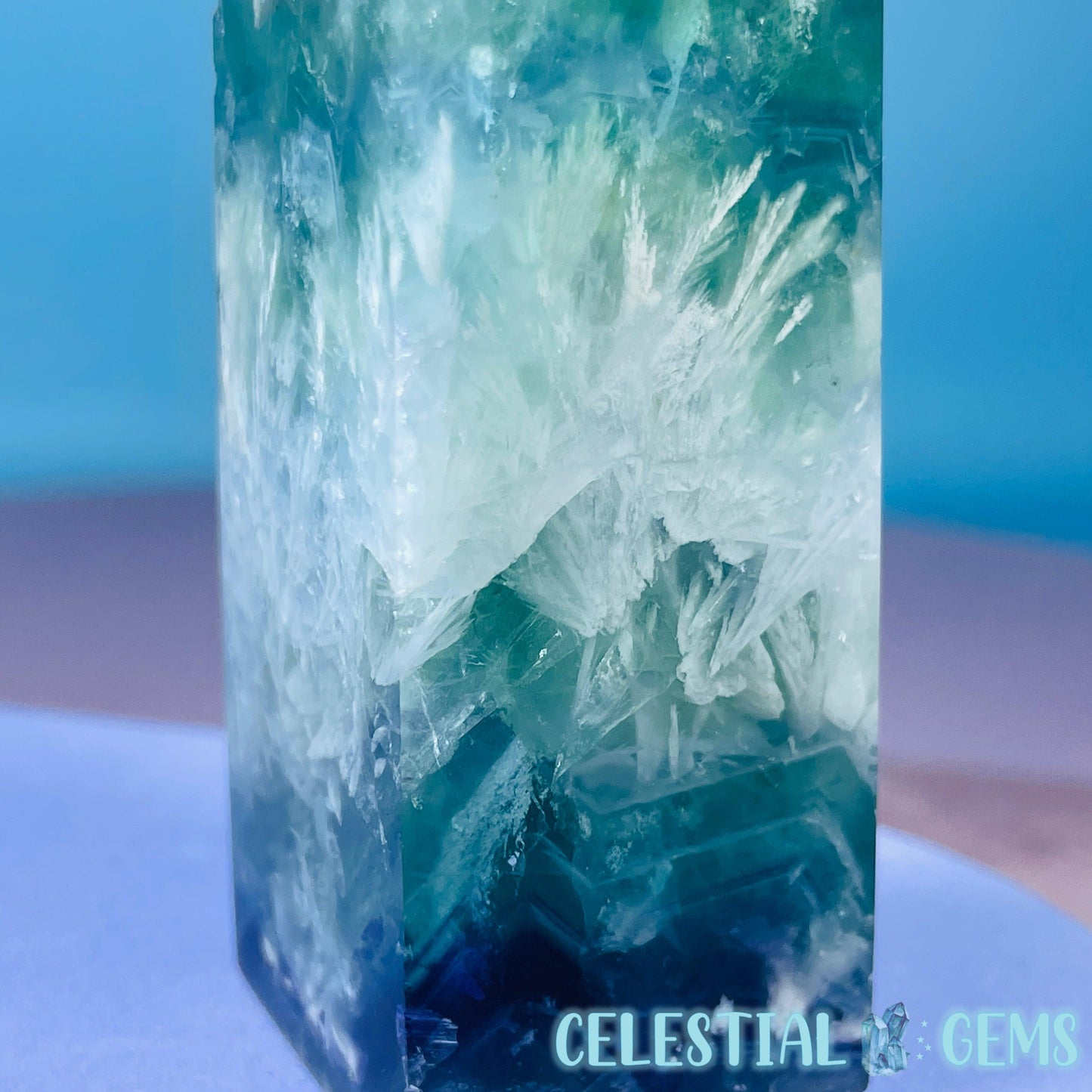 Snow Feather Fluorite Small Obelisk Tower