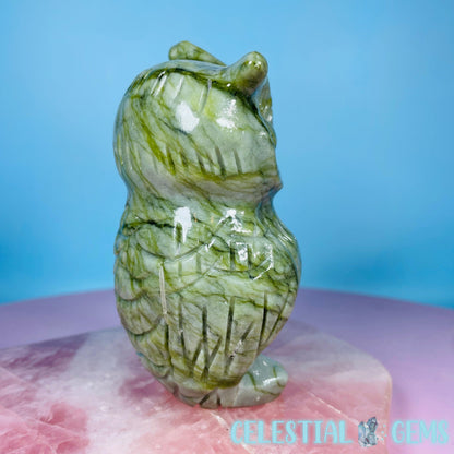 Green Jade Owl Bird Medium Carving