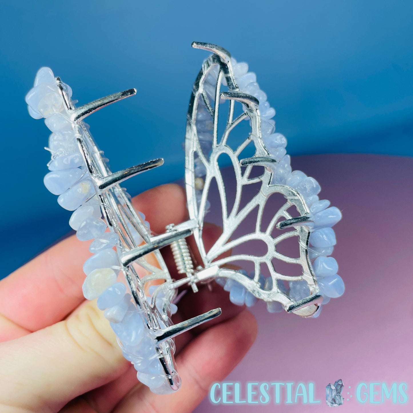 Blue Chalcedony Butterfly Hair Claw Clip