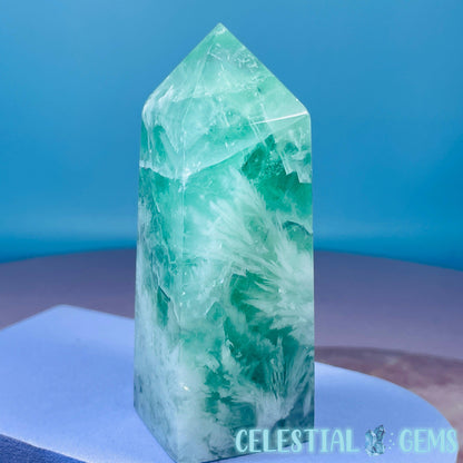 Snow Feather Fluorite Small Obelisk Tower